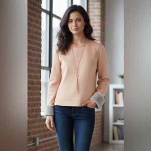 Zara Salmon Pink Suede-like Top with Gray Fur Cuffs